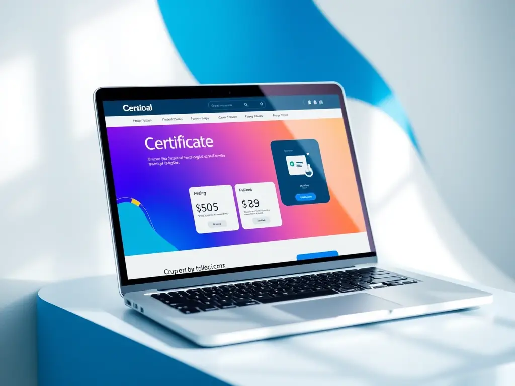 A close-up of a digital certificate interface on a laptop screen, highlighting the cost-effective nature of A1 certificates with a clear display of pricing and subscription options.