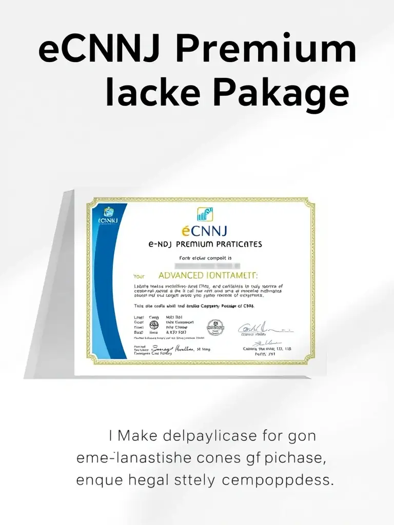 A visually appealing image of the e-CNPJ Premium Package certificate, showcasing its advanced functionality and robust design, perfect for established companies.